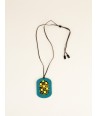 Oval Geometric pendant with petrol green and yellow