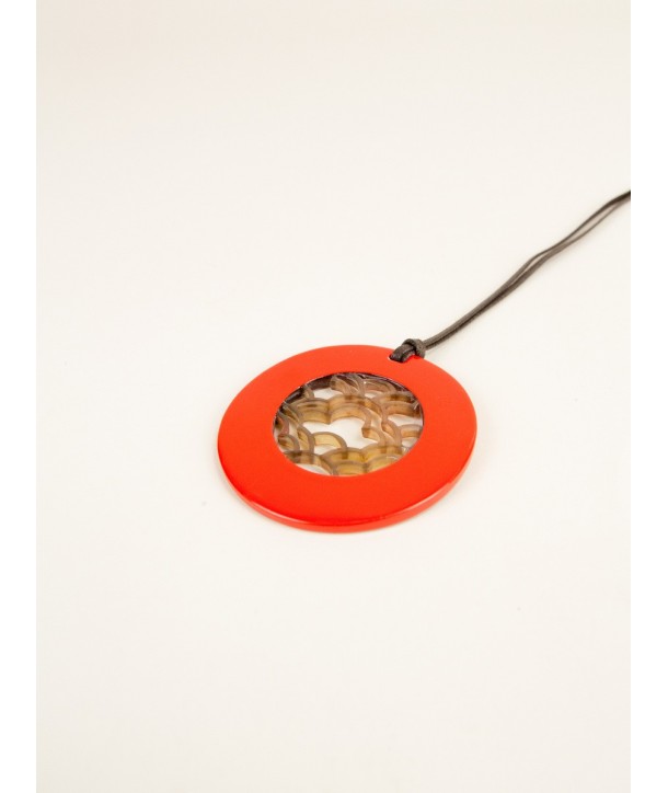 Pendentif rond aux motifs Vague avec laque orange