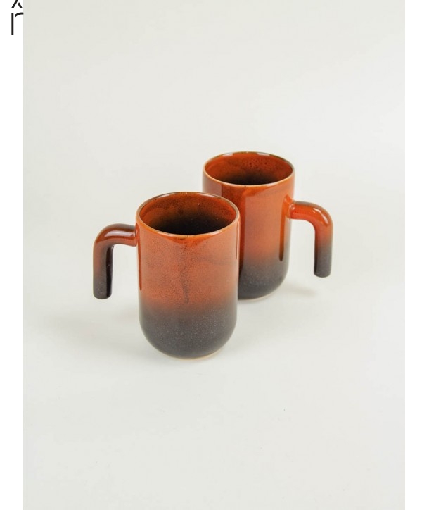 Set of 2 Hoa Bien ceramic mugs - red