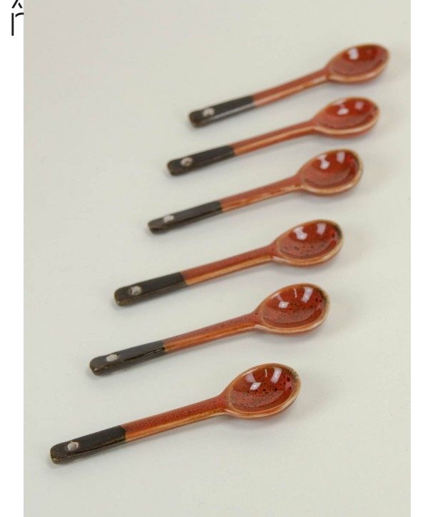 Set of 6 Hoa Bien ceramic spoons - red