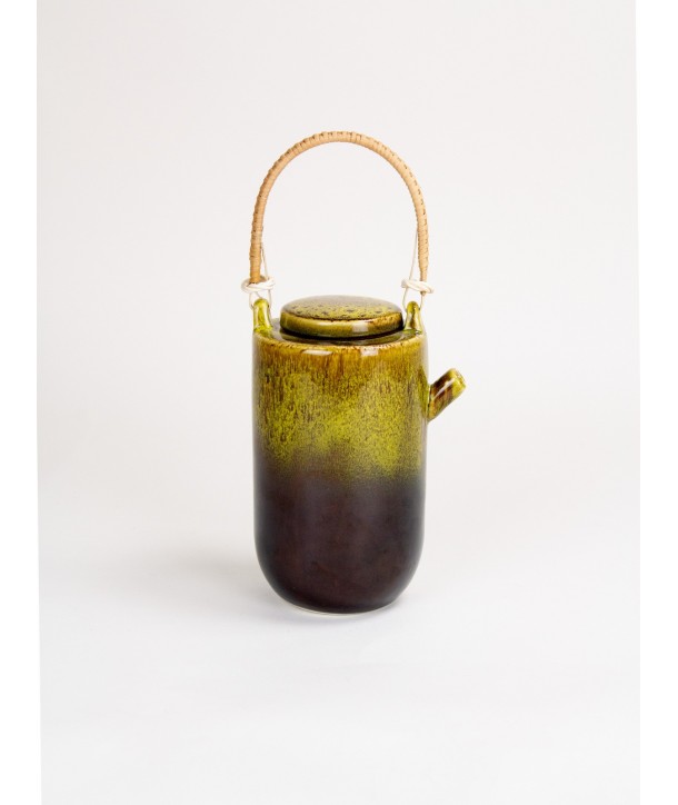 Hoa Bien green ceramic teapot - rattan handle
