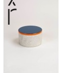 Medium round box large stone with Grey-Orange lacquered lid