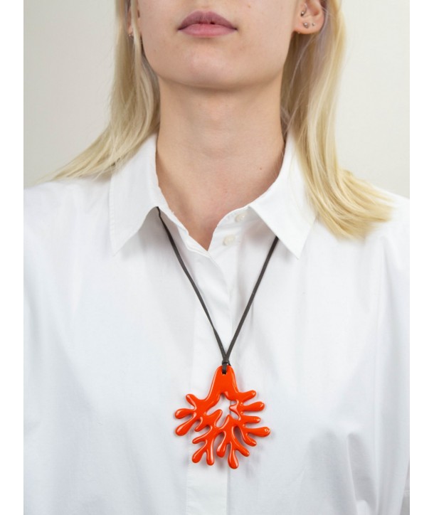 Large orange lacquered coral pendant