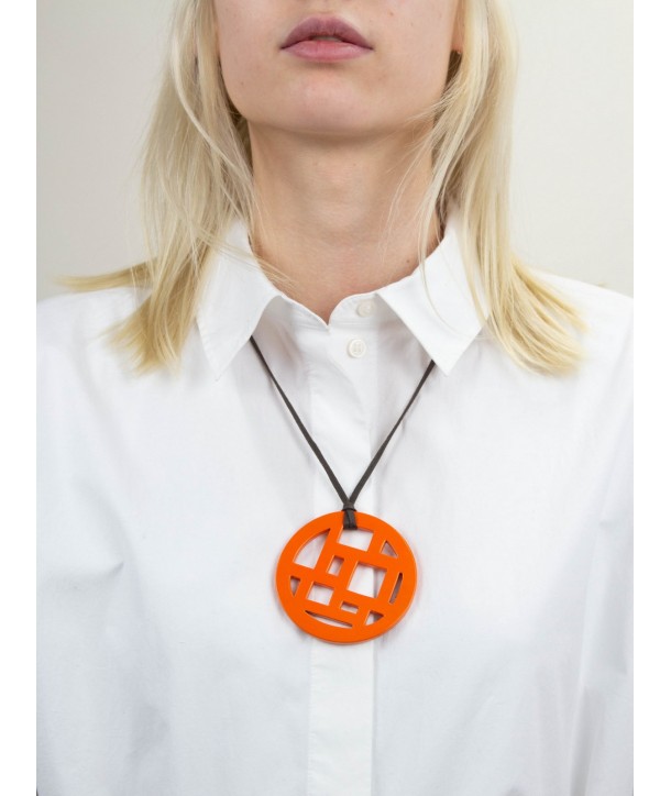 Checkered orange lacquered pendant