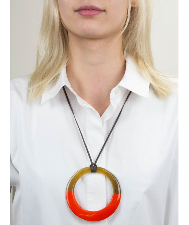 Large orange lacquered irregular ring pendant