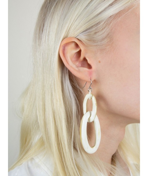 Boucles d'oreilles 2 anneaux ovales en corne blonde