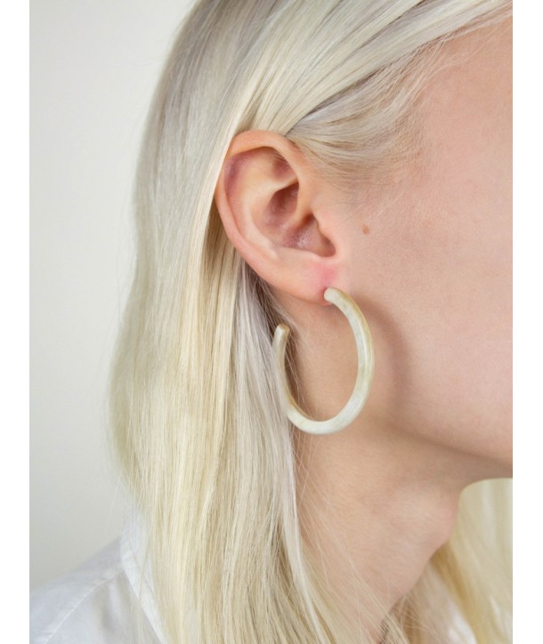 Earrings large round rings in white african horn