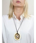 Checkered pendant oval with off-white lacquer