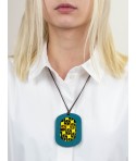 Oval Geometric pendant with petrol green and yellow