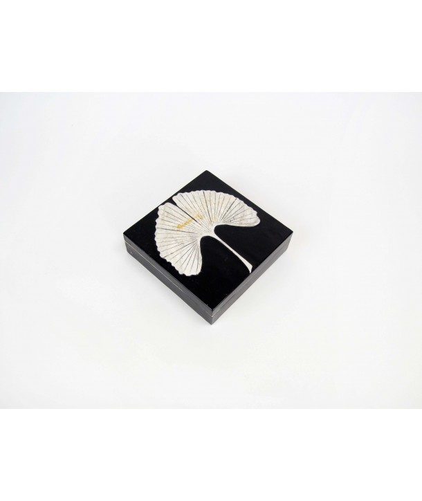 Gingko pattern big flat square box in stone with black background