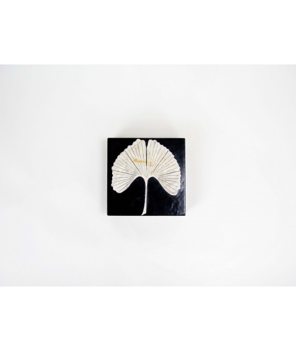 Gingko pattern big flat square box in stone with black background