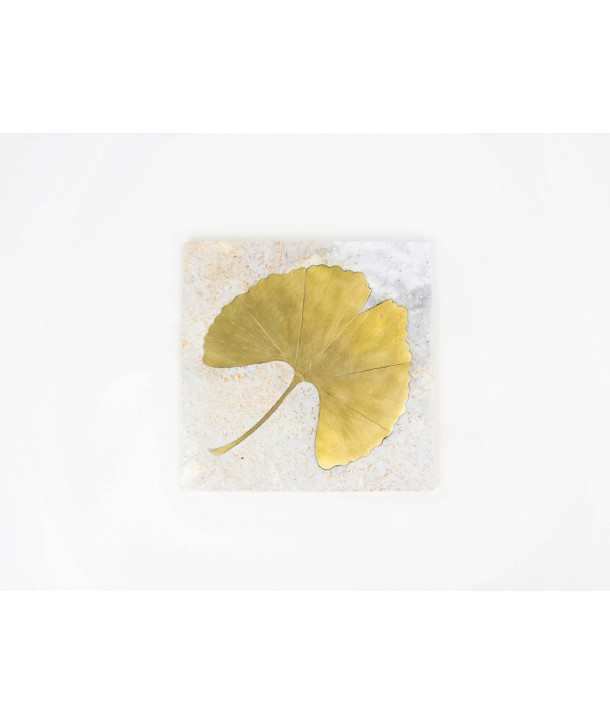 Copper brass gingko square tablemat in natural stone and brass