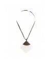 White moter-of-pearl rhombus pendant sheathed in brown cotton