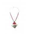Brown moter-of-pearl rhombus pendant sheathed in burgundy cotton