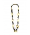 Small and big rectangular rings long necklace in blond and marbled black horn