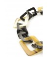Small and big rectangular rings long necklace in blond and marbled black horn
