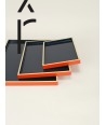 Set of 3 rectangular trays in dark blue, orange and sand lacquer
