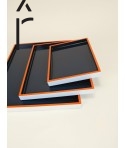 Set de 3 plateaux rectangulaire laqués bleu nuit, bleu lavande et orange