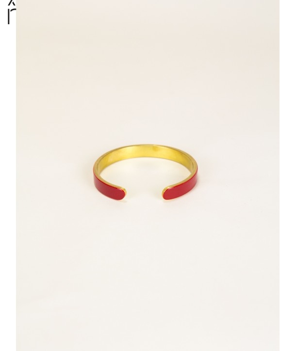 Bracelet jonc ouvert en laiton et laque rouge