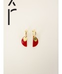 Boucles d'oreilles créoles 2 parties laiton et corne laquée rouge