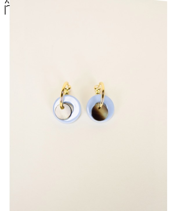 Boucles d'oreilles anneau laqué bleu et pastille sabot