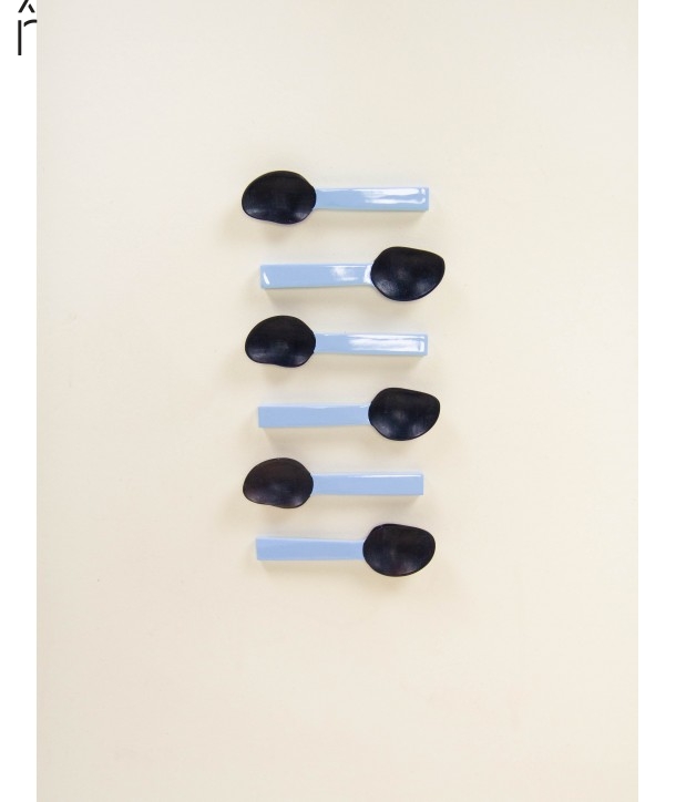 Set of 6 African black horn with blue laquer caviar spoon