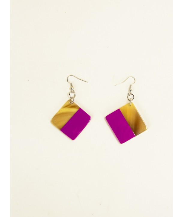 Black horn and fuchsia lacquer square earrings