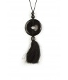 Perforated disc and charm pendant in black horn