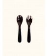 Small 2 parts black horn cutlery