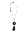 Perforated disc and charm pendant in black horn