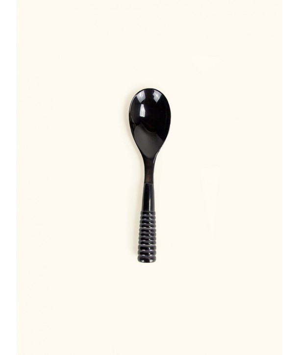 Black horn rice spoon with striated handle