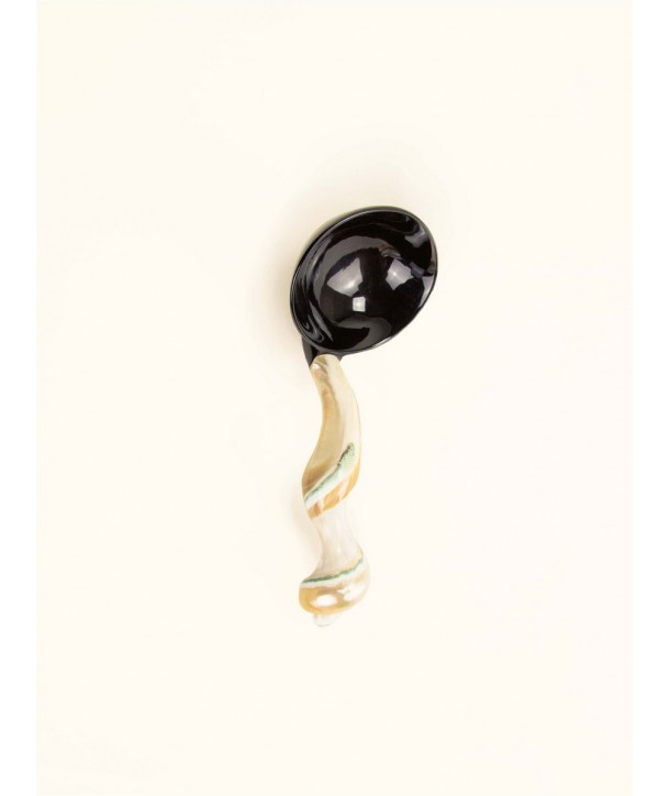 Round rice spoon in black horn with snail handle