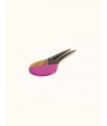 Double round hair pick in blond horn and fuchsia lacquer