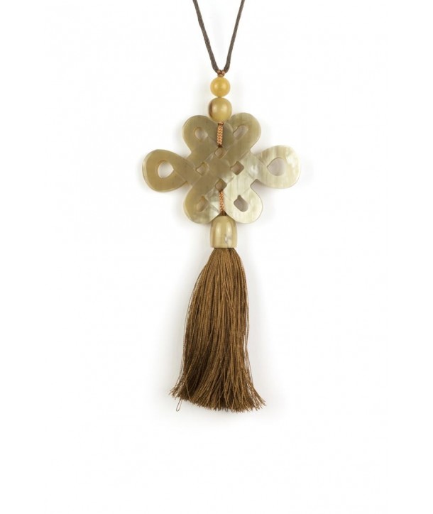 Pendentif longévité tibétain et breloque en corne blonde