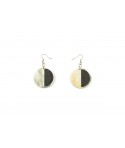 Round black ostrich horn and leather earrings