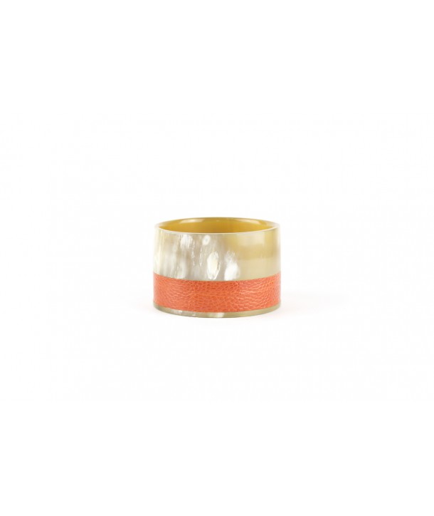 Blonde horn bracelet with orange ostrich leather