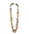 Long necklace with small and large rectangular rings lacquered orange