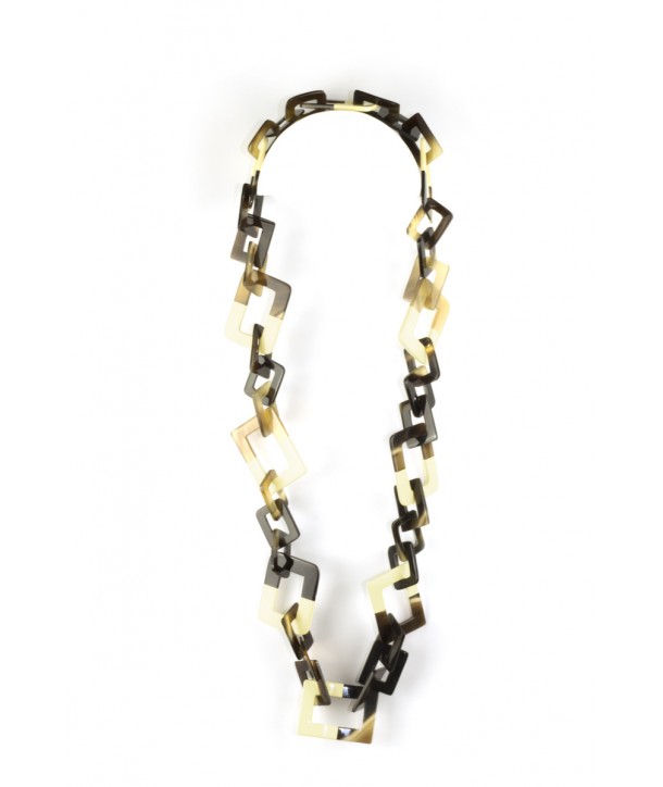 Long necklace with small and large rectangular rings lacquered ivory