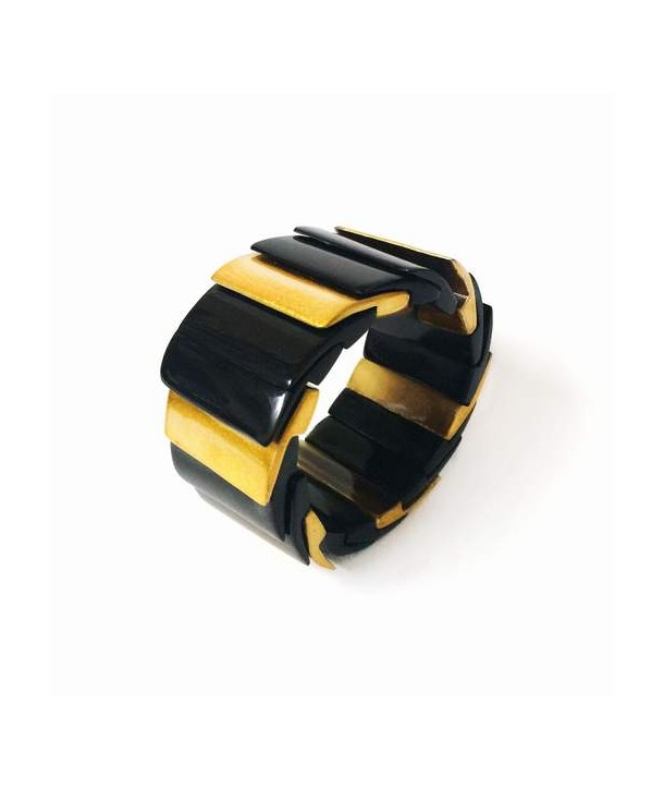 Bracelet écailles carrées en corne noire et laque dorée