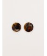 Black marbled horn round clip earrings