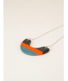 Orange and gray-blue lacquered half-moon pendant with a chain
