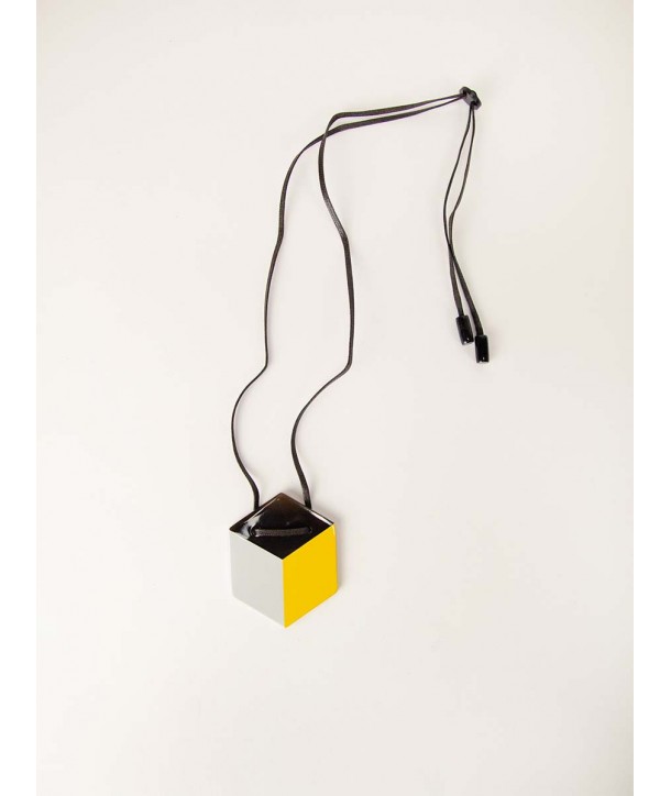 Hexagonal pendant with gray and yellow lacquer
