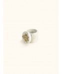 Round stone pill box Huguenot cross in brass