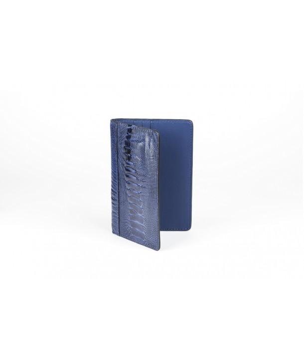 Etui passeport cuir autruche et vache en cuir bleu