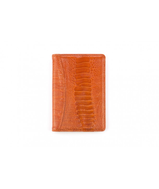 Passport case in orange ostrich and cow leather