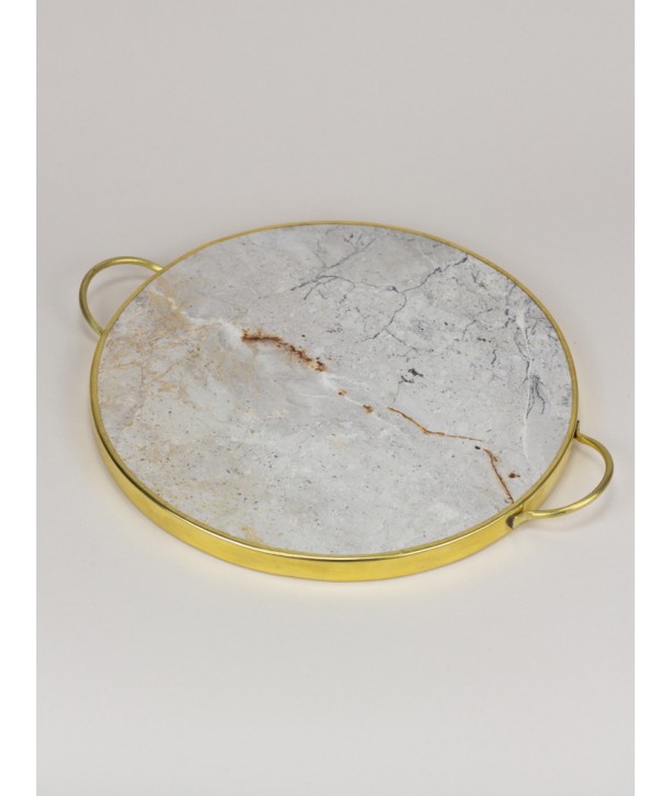 Stone prosciutto display tray, with handles in brass
