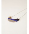 Indigo blue and cream coffee lacquered half-moon pendant with a chain