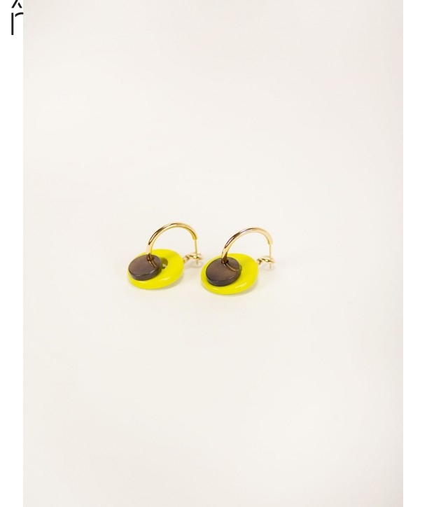 Boucles d'oreilles anneau laqué jaune et pastille sabot