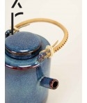 Hoa Bien blue ceramic teapot - rattan handle