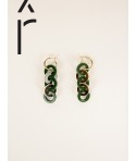 Boucles d'oreilles 5 anneaux laqués beige et kaki